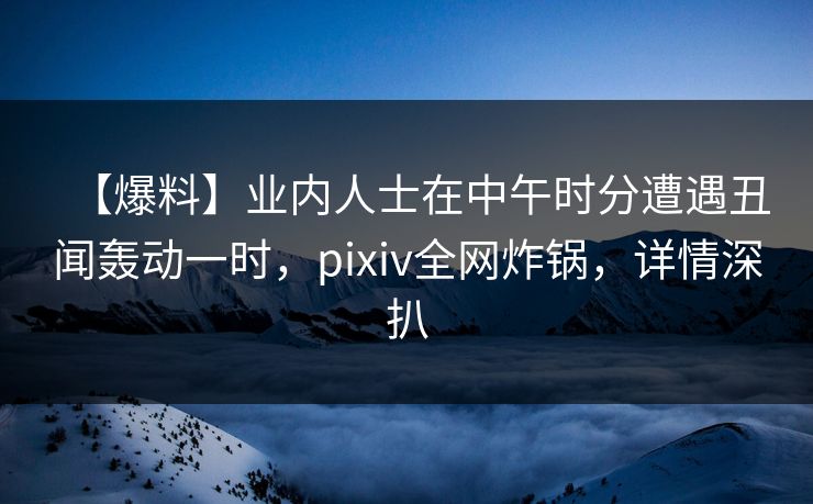 【爆料】业内人士在中午时分遭遇丑闻轰动一时，pixiv全网炸锅，详情深扒